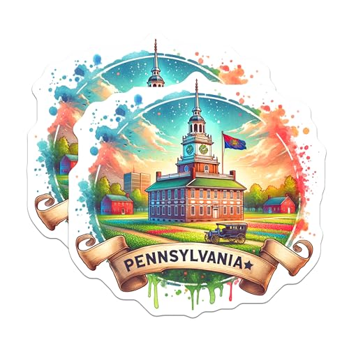 (2 Pack) Pennsylvania State Stickers - Historical Landmark - Travel Souvenir - 5" On Longest Side - Sticks to Smooth Flat Surfaces - Made in USA - BMCS6773