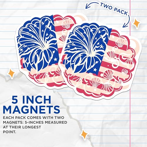 (2 Pack) Patriotic USA Flag Magnets Magnets - American Flag Fireworks Design - 5" On Longest Side - Made in USA - Sticks to Refrigerators & Metal Surfaces - MAG8985