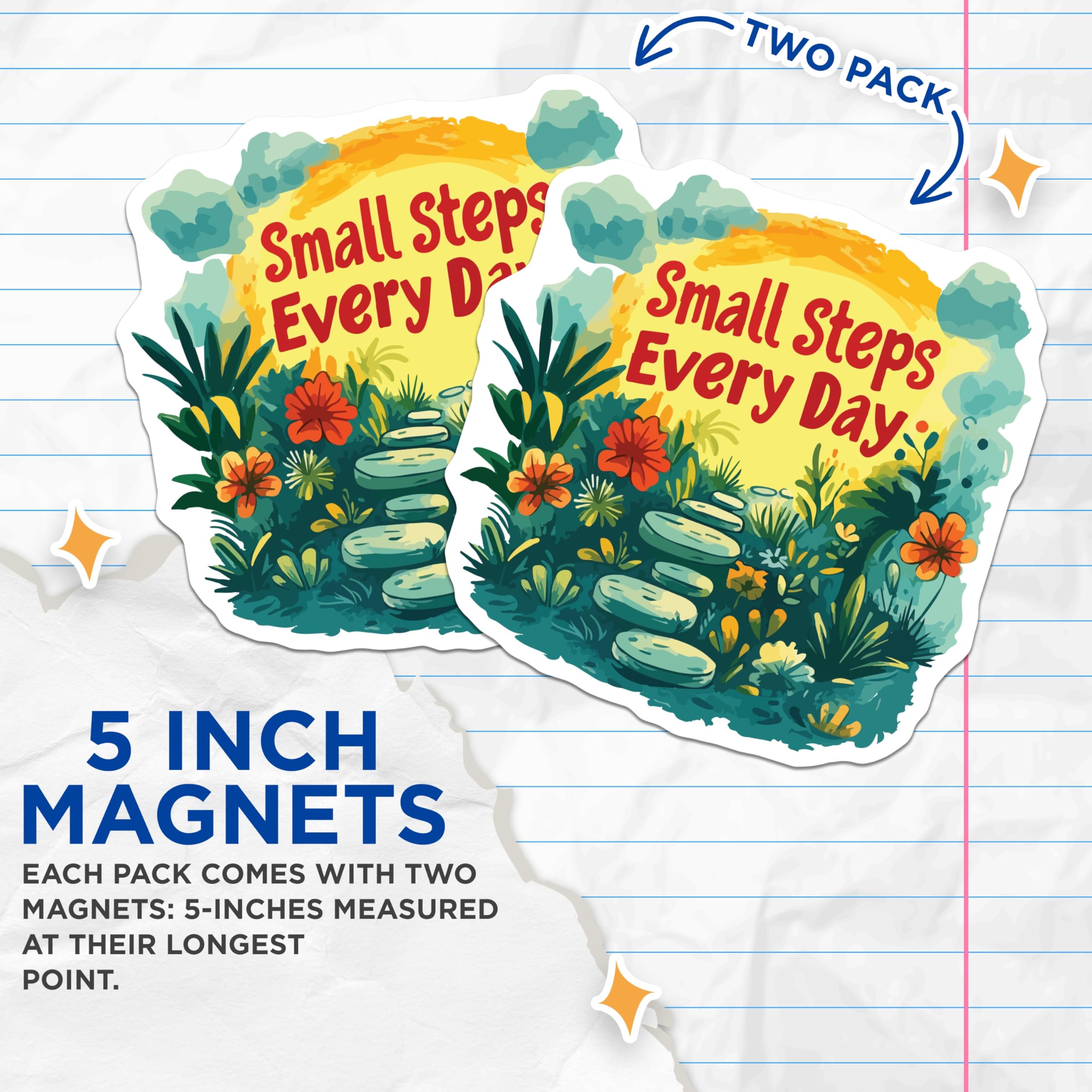 (2 Pack) Small Steps Every Day Magnets - Inspirational Quote Art - Growth Mindset Decor - Daily Affirmation Reminder - 5 Inches On Longest Side - Thick Durable Magnet - Made in USA - MAG19857