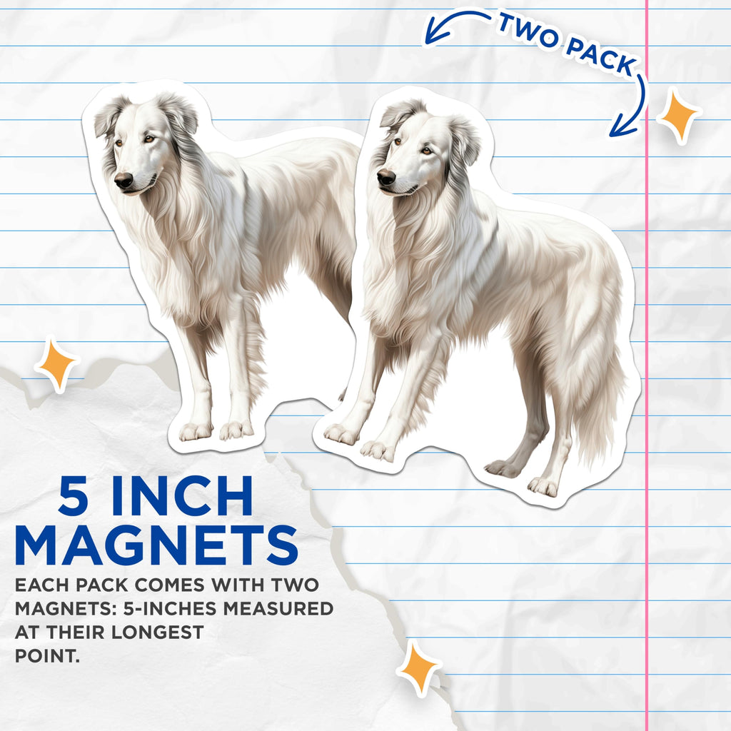 (2 Pack) Borzoi Dog Magnets - Elegant Sighthound Art - Dog Lover Fridge Decor - 5 Inches On Longest Side - Thick Durable Magnet - Made in USA - MAG26664