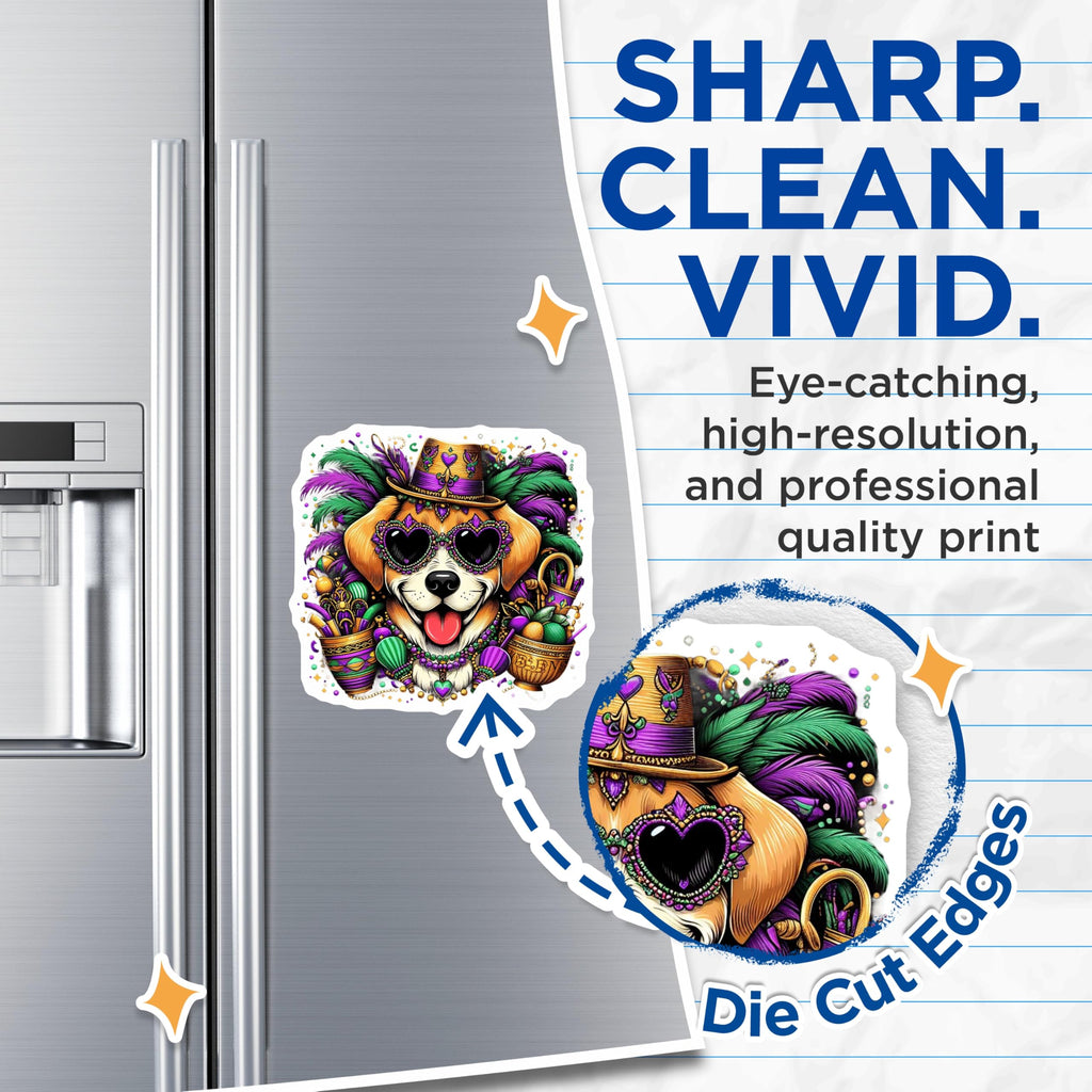 (2 Pack) Mardi Gras Dog Magnets - Cute Puppy - Party Favor Decoration - 5" On Longest Side - Premium Magnet - for Cars, Refrigerators, Toolboxes, Lockers - Made in USA - MAG14496
