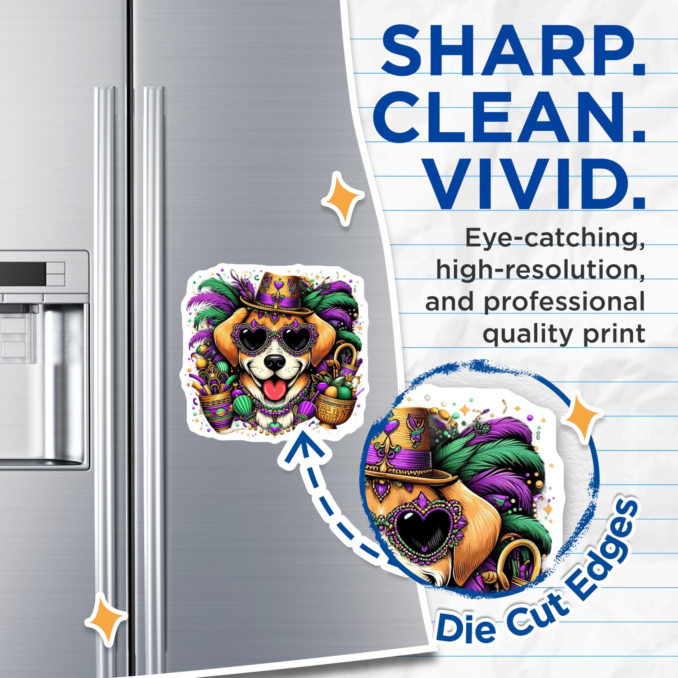 (2 Pack) Mardi Gras Dog Magnets - Cute Puppy - Party Favor Decoration - 5" On Longest Side - Premium Magnet - for Cars, Refrigerators, Toolboxes, Lockers - Made in USA - MAG14496