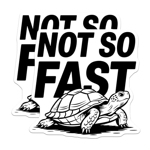 (2 Pack) Not So Fast Stickers - Funny Motivational Sticker - Turtle Design Joke Decal - 5" On Longest Side - Sticks to Smooth Flat Surfaces - Made in USA - BMCS5605