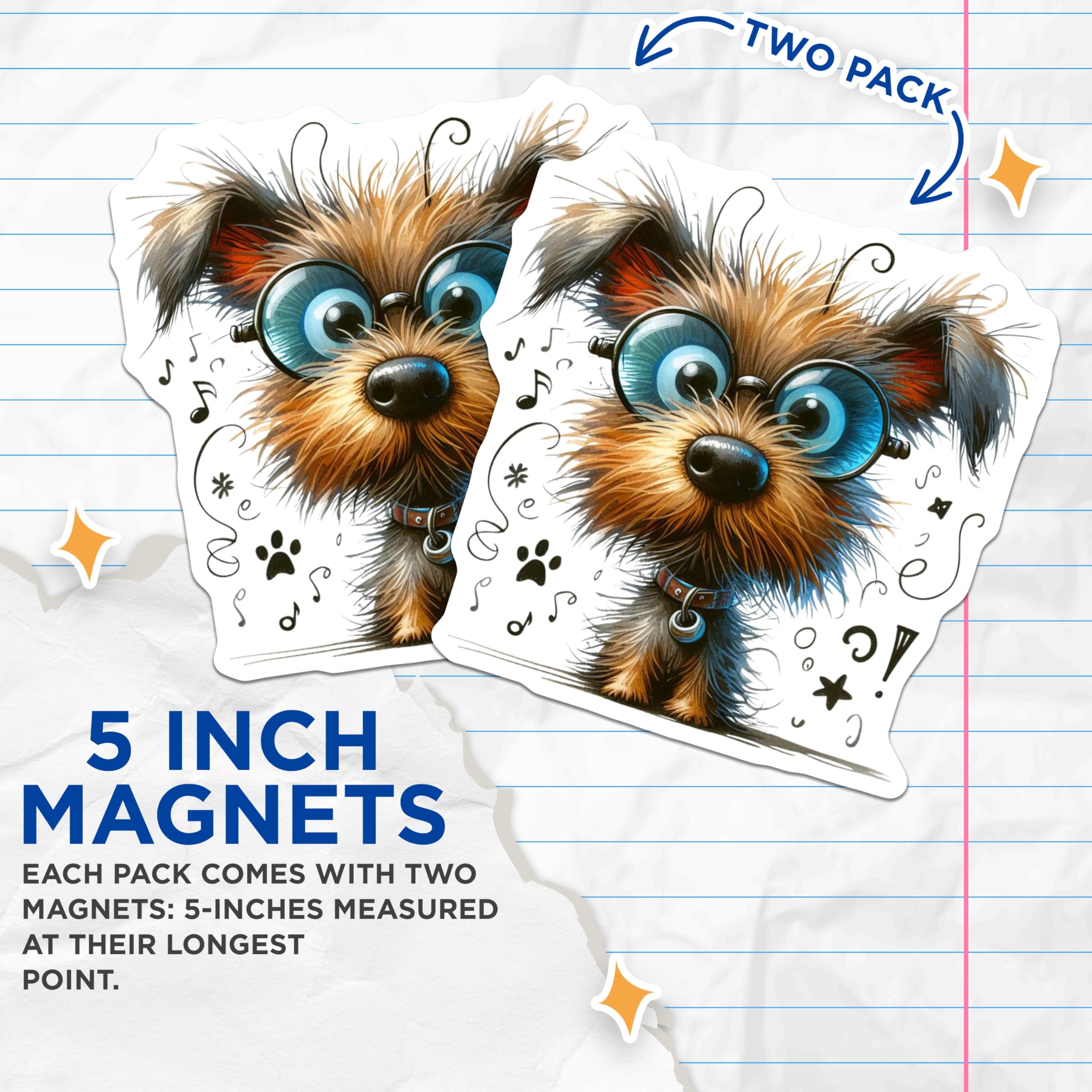 (2 Pack) Cute Dog with Big Glasses Magnets - Quirky Animal Refrigerator Decor - Funny Dog Lover Present - 5 Inches On Longest Side - Thick Durable Magnet - Made in USA - MAG29412