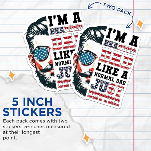 (2 Pack) Bearded Dad Stickers - Cool Gifts - American Flag - 5" On Longest Side - Sticks to Smooth Flat Surfaces - Made in USA - BMCS7475