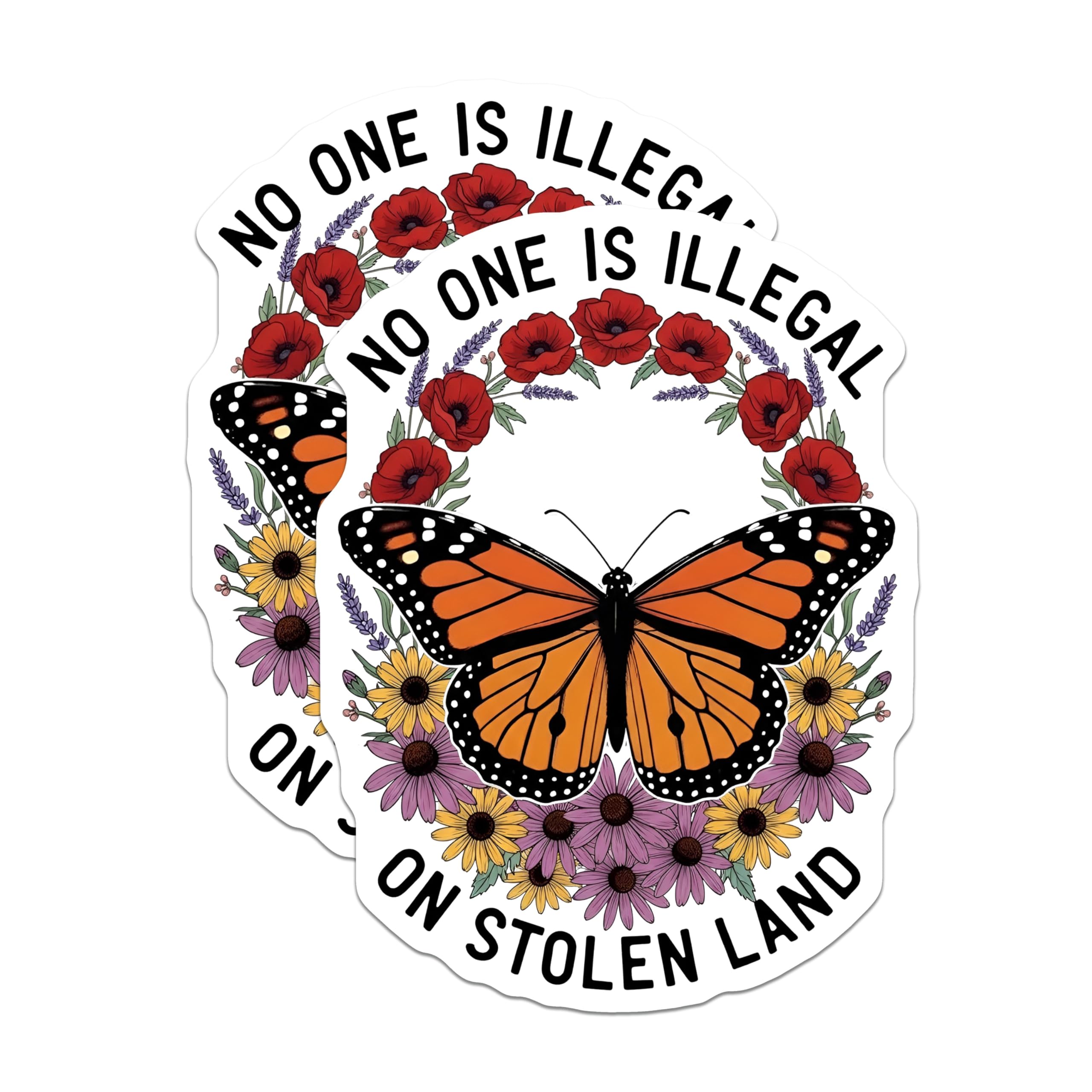 (2 Pack) Social Justice Magnets - Monarch Butterfly Stolen Land Art - Human Rights Statement Decor - 5 Inches On Longest Side - Thick Durable Magnet - Made in USA - MAG24074