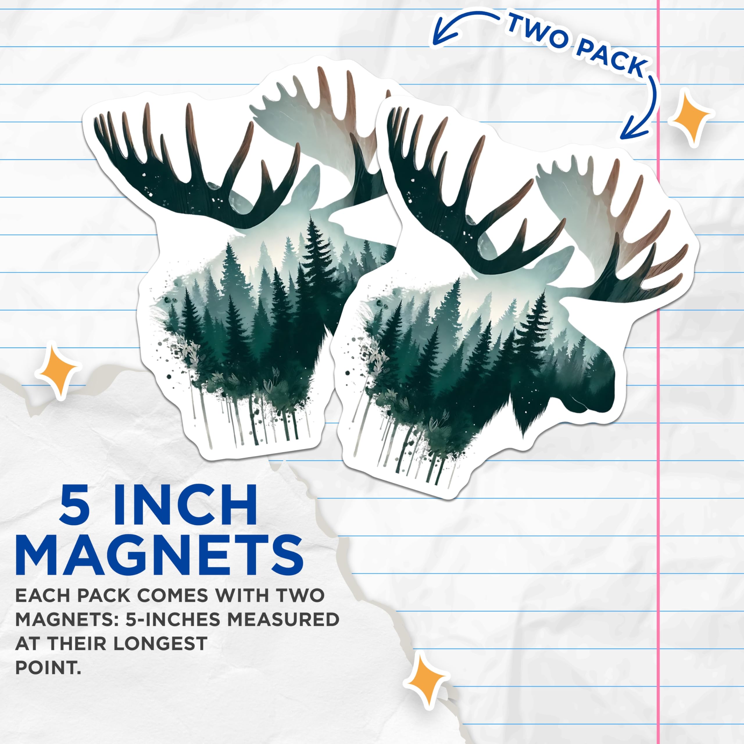(2 Pack) Moose Magnets - Forest Silhouette Art - Nature Lover Decor - 5" On Longest Side - Premium Magnet - for Cars, Refrigerators, Toolboxes, Lockers - Made in USA - MAG15784