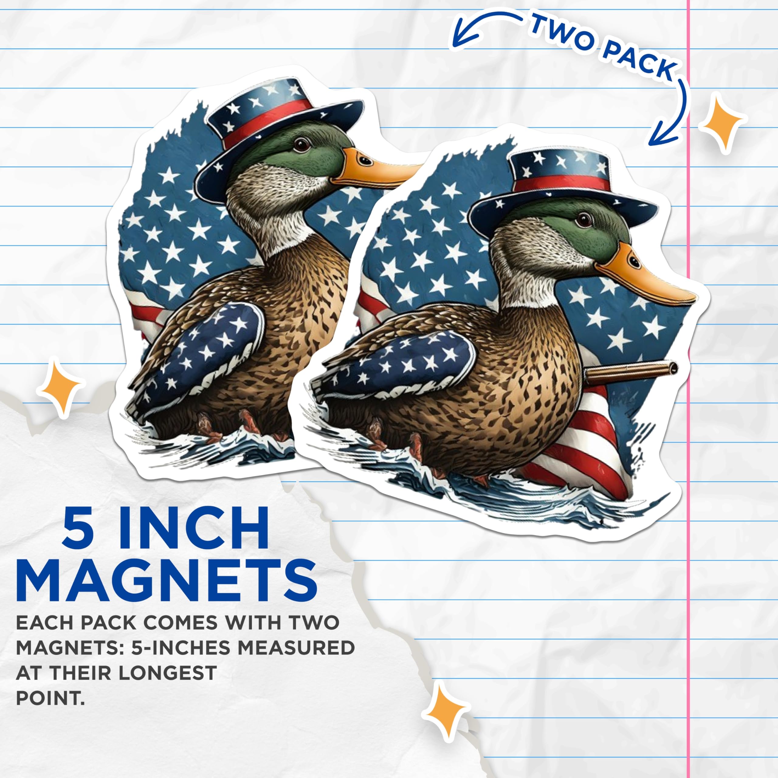 (2 Pack) Uncle Sam Duck Magnets - American Flag Wildlife Art - 4th of July Celebration Decor - 5 Inches On Longest Side - Thick Durable Magnet - Made in USA - MAG20420