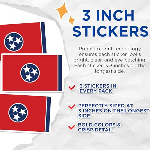 (3 Pack) Tennessee Flag Decals - TN State Pride - Laptop Decal - 3 Inches On Longest Side - Easy Peel & Apply - Made in USA - 3MCS0214