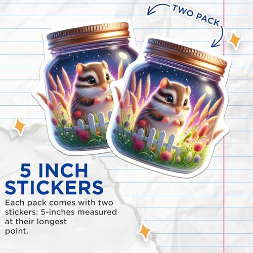 (2 Pack) Cute Hamster Stickers - Nature Theme - Jar Garden Design - 5" On Longest Side - Sticks to Smooth Flat Surfaces - Made in USA - BMCS9357