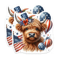 (2 Pack) Cute Highland Cow Stickers - Patriotic Highland Cow - Animal Lover Stickers - Fun Decorative Stickers - 5" On Longest Side - Sticks to Smooth Flat Surfaces - Made in USA - BMCS6331