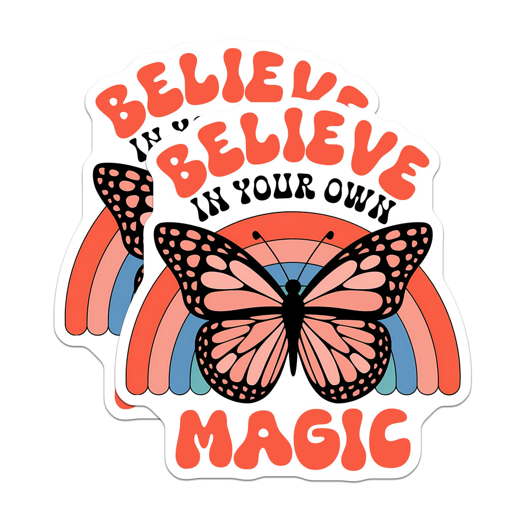 (2 Pack) Believe in Your Own Magic Magnets - Retro Butterfly Fridge Decor - Motivational Quote Locker Decor - 5 Inches On Longest Side - Thick Durable Magnet - Made in USA - MAG38359