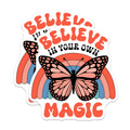 (2 Pack) Believe in Your Own Magic Magnets - Retro Butterfly Fridge Decor - Motivational Quote Locker Decor - 5 Inches On Longest Side - Thick Durable Magnet - Made in USA - MAG38359