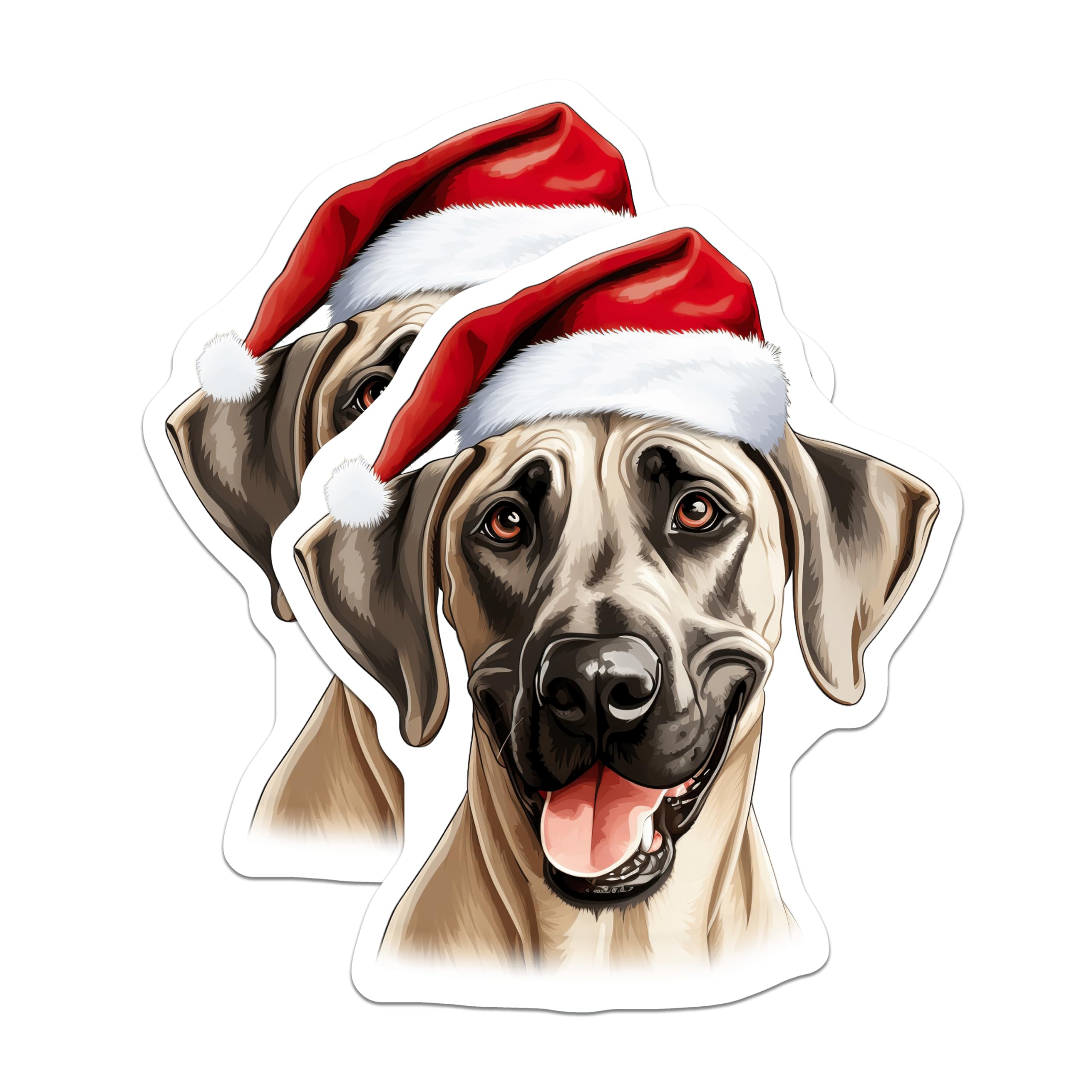(2 Pack) Great Dane Santa Magnets - Christmas Dog Decor - Holiday Refrigerator Art - 5 Inches On Longest Side - Thick Durable Magnet - Made in USA - MAG24433
