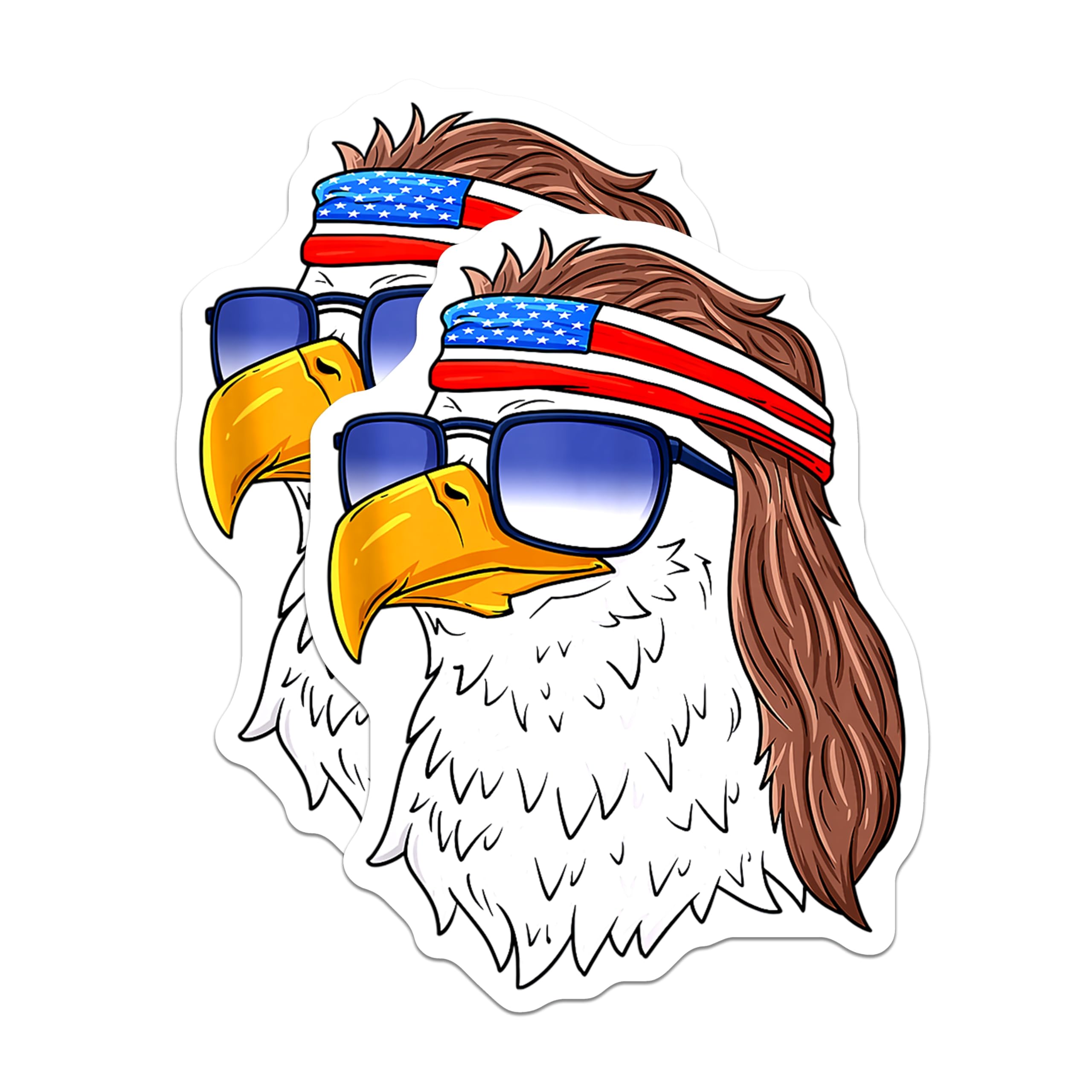 (2 Pack) American Bald Eagle Magnets - USA Flag Headband Sunglasses - Patriotic Mullet Fridge Locker Decoration - 5 Inches On Longest Side - Thick Durable Magnet - Made in USA - MAG24259