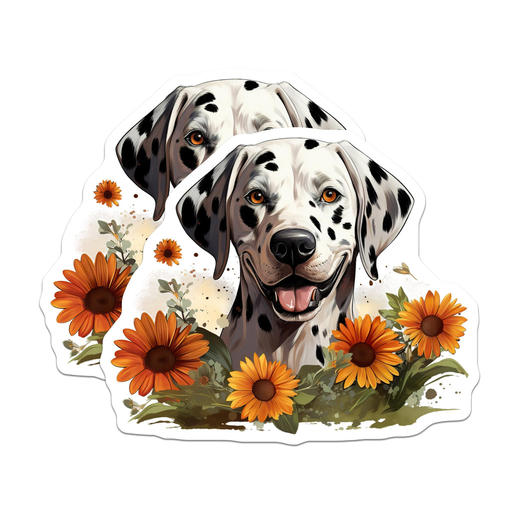 (2 Pack) Dalmatian Magnets - Happy Dog Lover Kitchen Decor - Floral Pet Art - Dog Owner Housewarming - Refrigerator Magnets - 5 Inches On Longest Side - Thick Durable Magnet - Made in USA - MAG30298