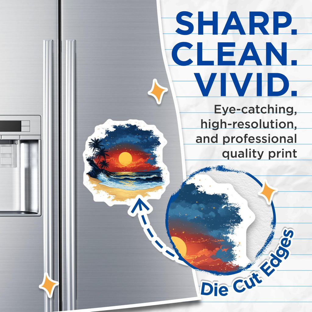 (2 Pack) Tropical Sunset Magnets - Beach Ocean Waves - Palm Tree Coastal Decor Fridge Magnets - 5 Inches On Longest Side - Thick Durable Magnet - Made in USA - MAG30953