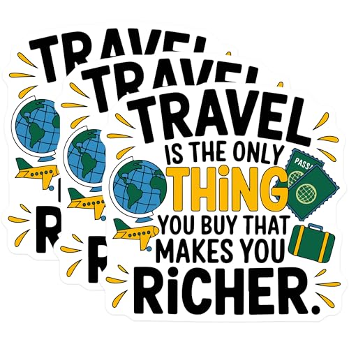(3 Pack) Travel Decals - Wanderlust Decals - Adventure Quote Laptop Decal - 3 Inches On Longest Side - Easy Peel & Apply - Made in USA - 3MCS4567