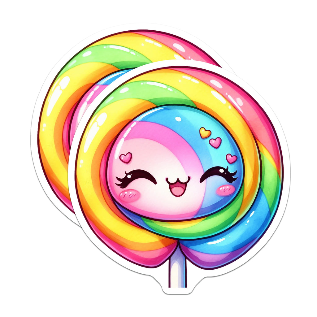 (2 Pack) Vibrant Kawaii Lollipop Magnets - Rainbow Swirl Candy - Cute Sweet Decor - Aesthetic Fridge Art - 5 Inches On Longest Side - Thick Durable Magnet - Made in USA - MAG37657