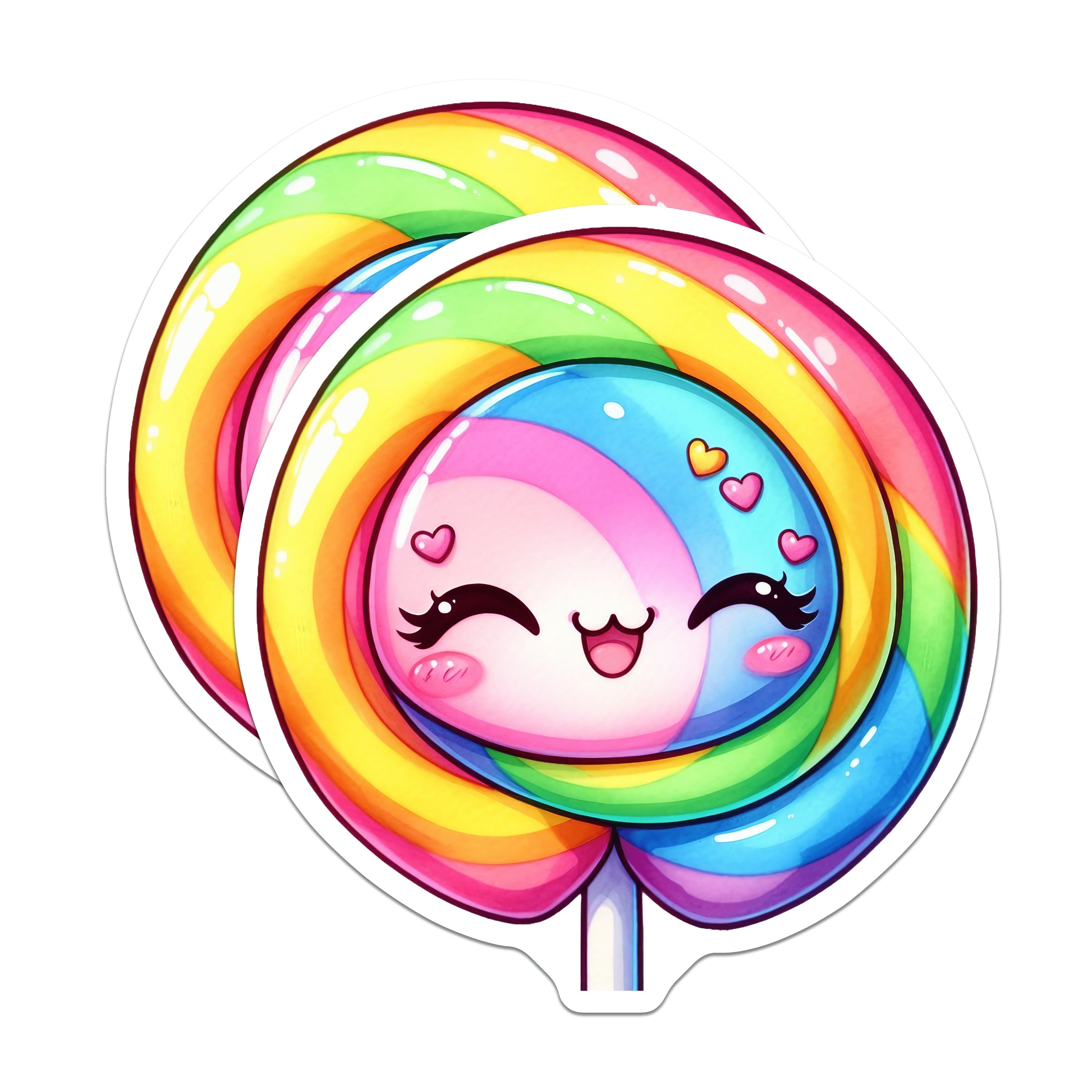 (2 Pack) Vibrant Kawaii Lollipop Magnets - Rainbow Swirl Candy - Cute Sweet Decor - Aesthetic Fridge Art - 5 Inches On Longest Side - Thick Durable Magnet - Made in USA - MAG37657
