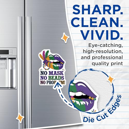 (2 Pack) Mardi Gras Fun Magnets - Festive Colorful Lips - No Mask No Beads No Problem Ative Magnets for Party - 5" On Longest Side - for Cars, Fridges, Toolboxes - Made in USA - MAG3632