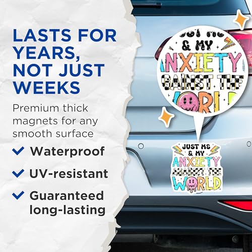 (2 Pack) Just Me and My Anxiety Against The World Magnets - Rainbow Lightning - Mental Health Art - 5" On Longest Side - for Cars, Fridges, Toolboxes - Made in USA - MAG7663