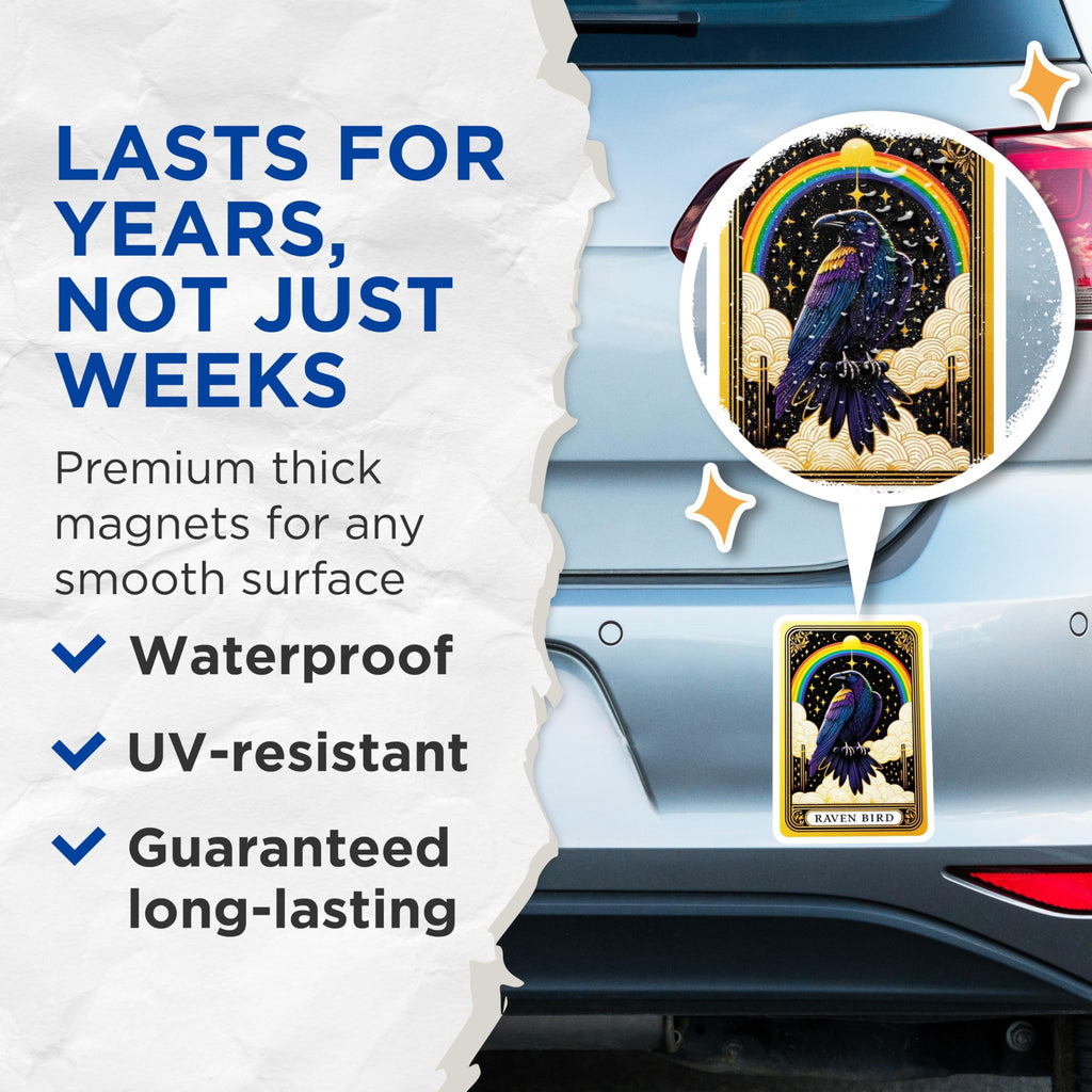 (2 Pack) Raven Bird Magnets - Mystical Rainbow Celestial Art - Cosmic Starry Night Decor - Unique Magical Fridge Accents - 5 Inches On Longest Side - Thick Durable Magnet - Made in USA - MAG22039