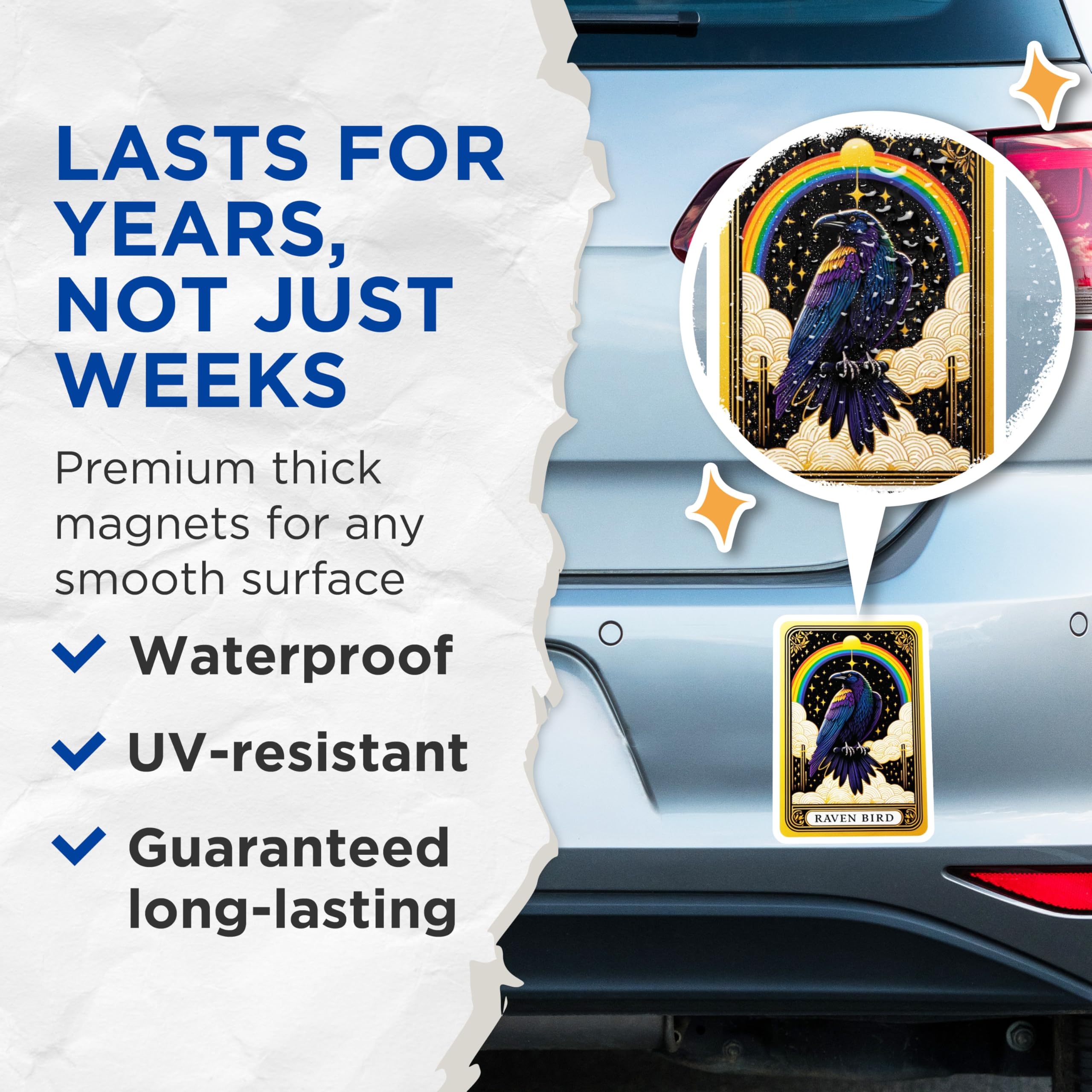 (2 Pack) Raven Bird Magnets - Mystical Rainbow Celestial Art - Cosmic Starry Night Decor - Unique Magical Fridge Accents - 5 Inches On Longest Side - Thick Durable Magnet - Made in USA - MAG22039