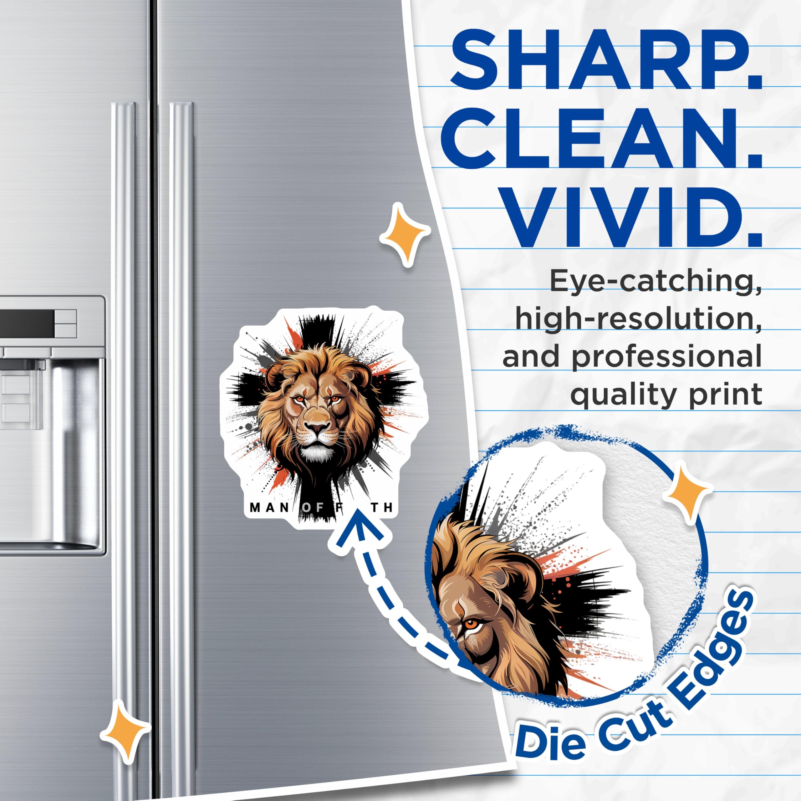 (2 Pack) Courageous Lion of Faith Magnets - Christian Cross Spiritual Decor - Inspirational Statement for Men of God - 5 Inches On Longest Side - Thick Durable Magnet - Made in USA - MAG20956
