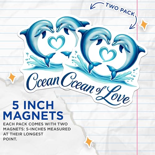 (2 Pack) Ocean of Love Magnets Magnets - Dolphin Lovers - Romantic Ocean Animals - 5" On Longest Side - Made in USA - Sticks to Refrigerators & Metal Surfaces - MAG8767