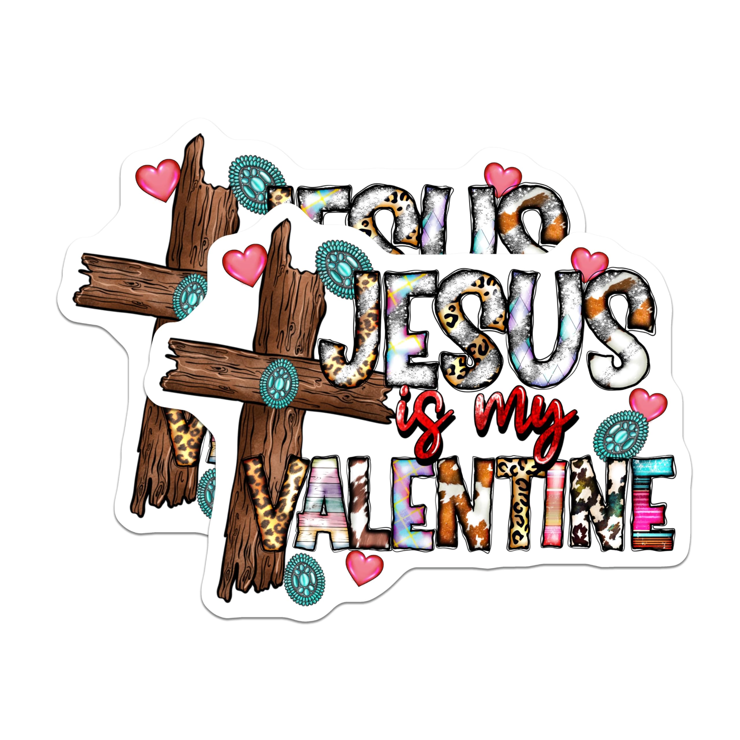 (2 Pack) Jesus is My Valentine Magnets - Christian Faith Decor - Western Cowhide Leopard Print - 5 Inches On Longest Side - Thick Durable Magnet - Made in USA - MAG27139