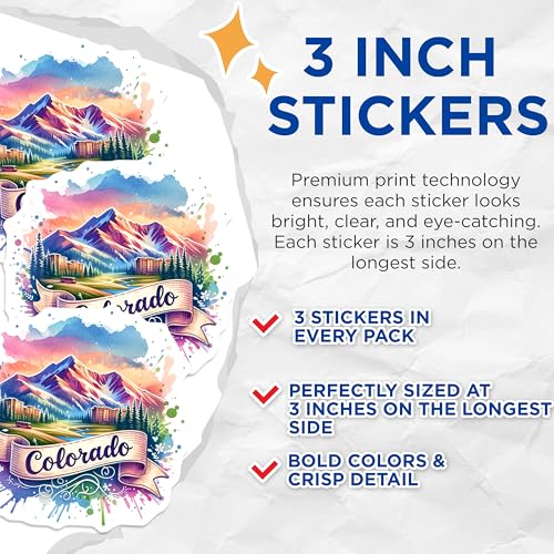 (3 Pack) Colorado Decals - Laptop Decal - State Pride Stickers- 3 Inches On Longest Side - Easy Peel & Apply - Made in USA - 3MCS5795
