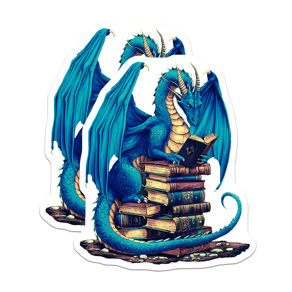 (2 Pack) Dragon Reading Books Magnets - Fantasy Dragon Art - Mythical Creature Decorative - 5" On Longest Side - for Cars, Refrigerators, Toolboxes, Lockers - Made in USA BMCS3367
