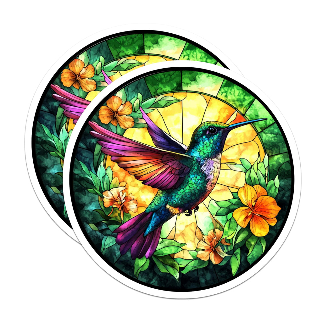 (2 Pack) Stained Glass Hummingbird Magnets - Nature Inspired Decor - Fridge Magnets Aesthetic - 5 Inches On Longest Side - Thick Durable Magnet - Made in USA - MAG29552