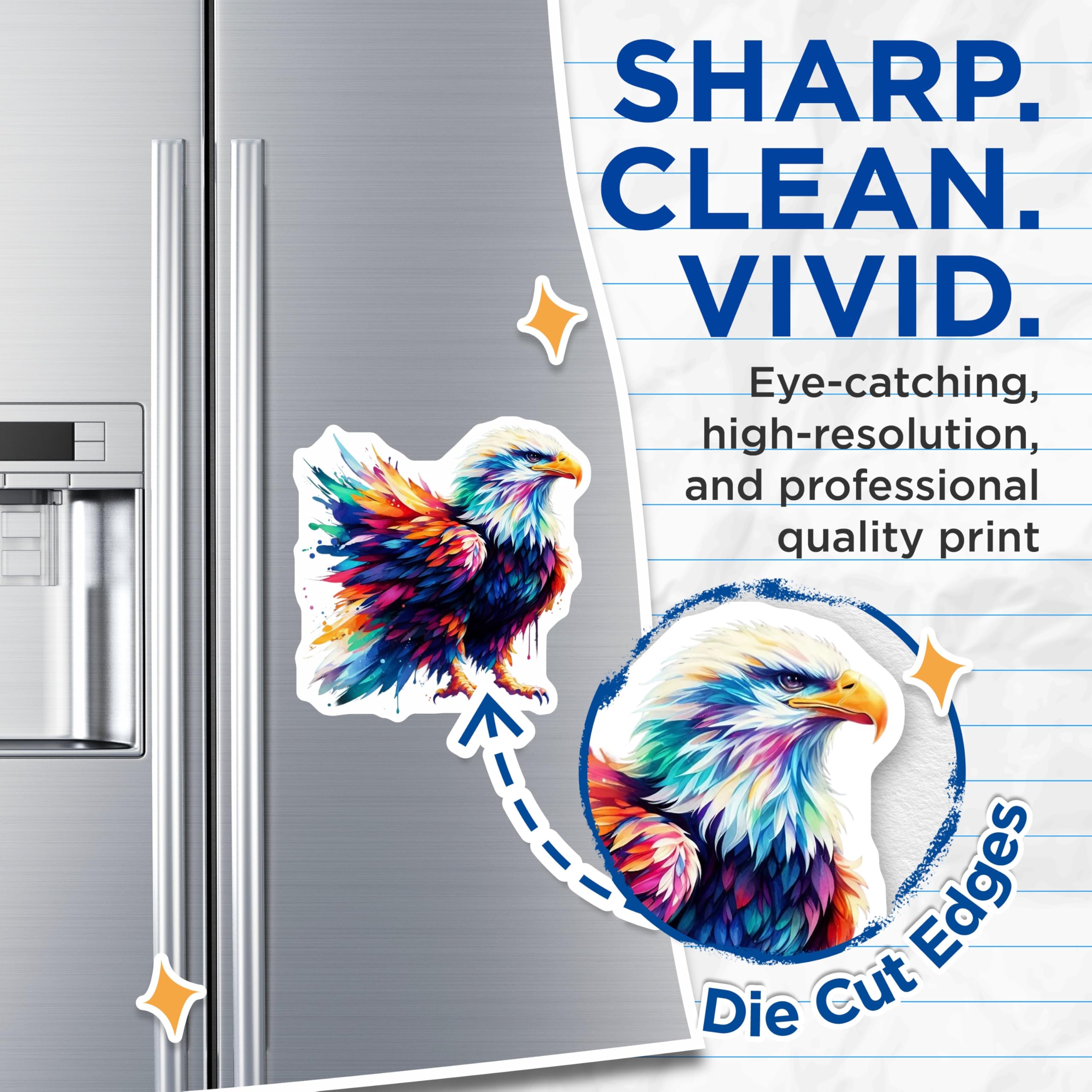 (2 Pack) Colorful Eagle Magnets - Vibrant Wildlife Art - Artistic Bird Decor - 5 Inches On Longest Side - Thick Durable Magnet - Made in USA - MAG21999