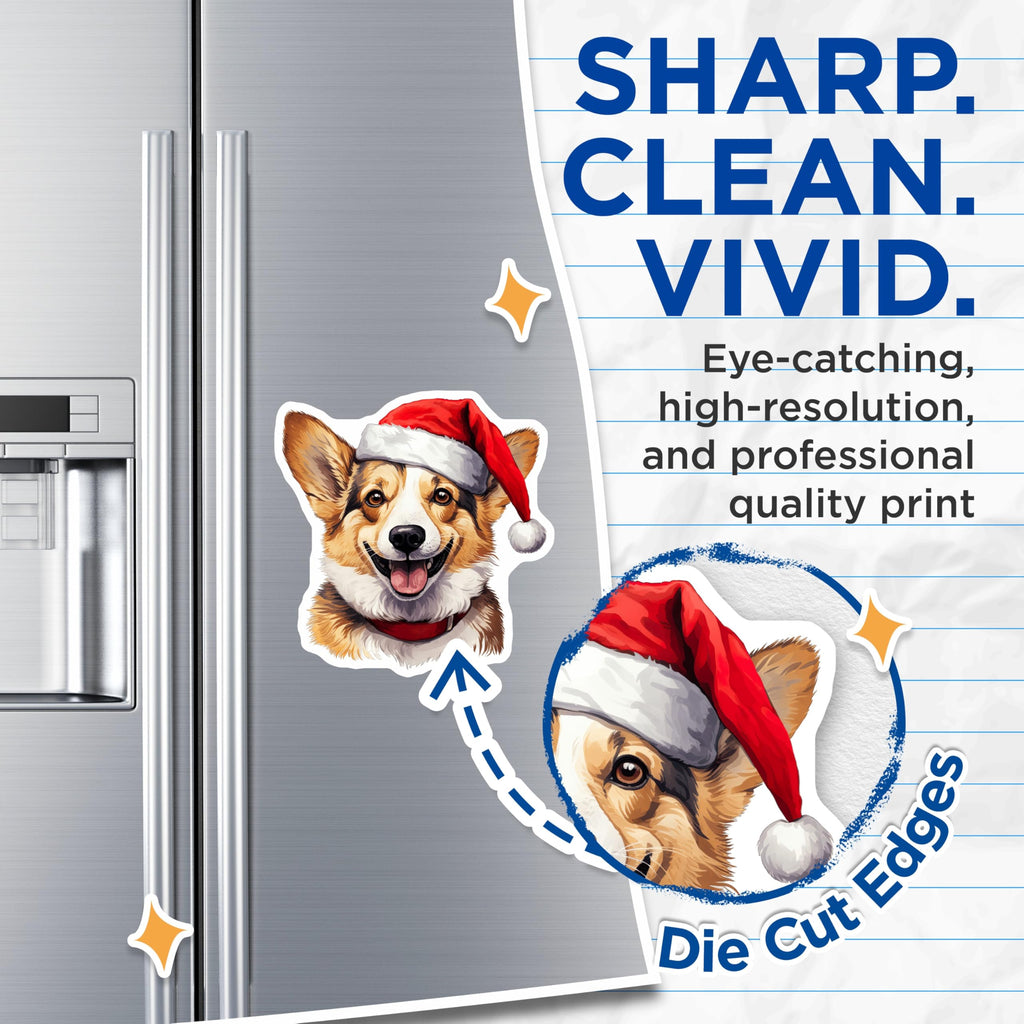 (2 Pack) Corgi Christmas Magnets - Santa Hat Dog Decor - Holiday Pet Owner Item - 5 Inches On Longest Side - Thick Durable Magnet - Made in USA - MAG25992