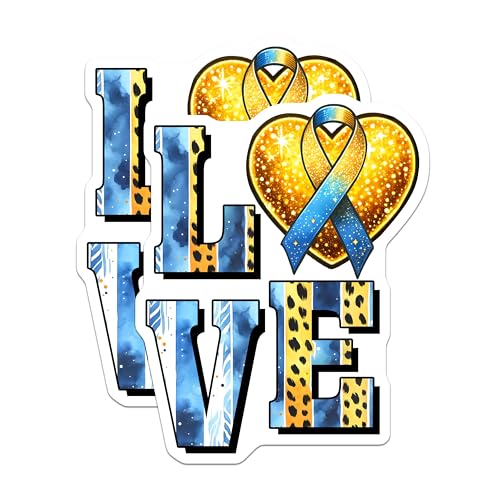 (2 Pack) Love Stickers - Blue and Yellow Ribbon - Spreading Awareness - 5" On Longest Side - Sticks to Smooth Flat Surfaces - Made in USA - BMCS8209