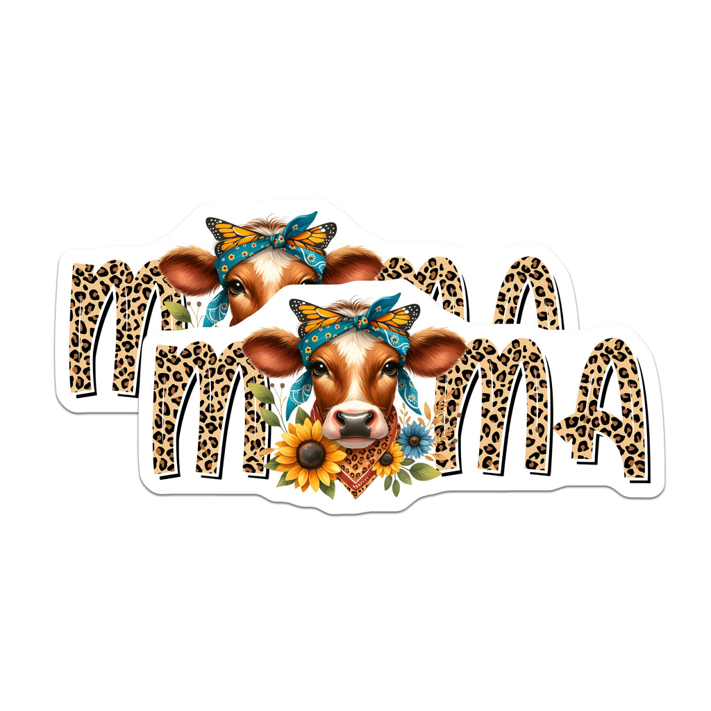 (2 Pack) Mama Cow Magnets - Leopard Print Country Accent - Farmhouse Refrigerator Design - 5 Inches On Longest Side - Thick Durable Magnet - Made in USA - MAG39112