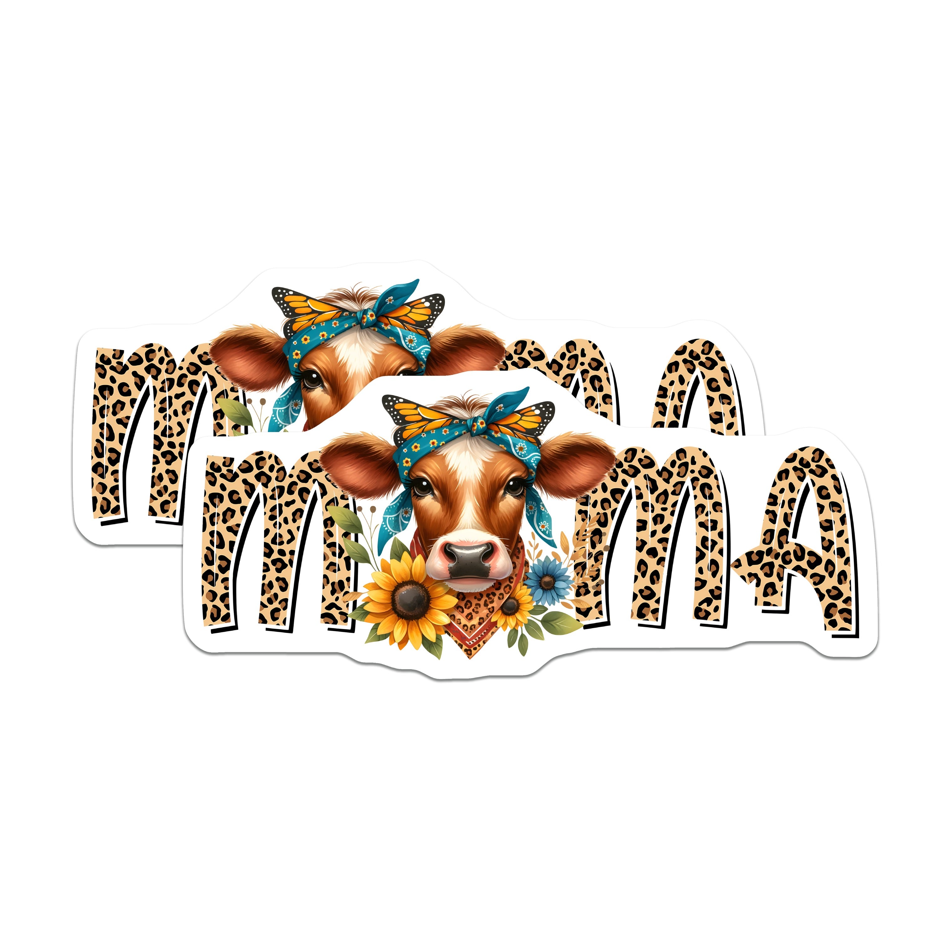 (2 Pack) Mama Cow Magnets - Leopard Print Country Accent - Farmhouse Refrigerator Design - 5 Inches On Longest Side - Thick Durable Magnet - Made in USA - MAG39112