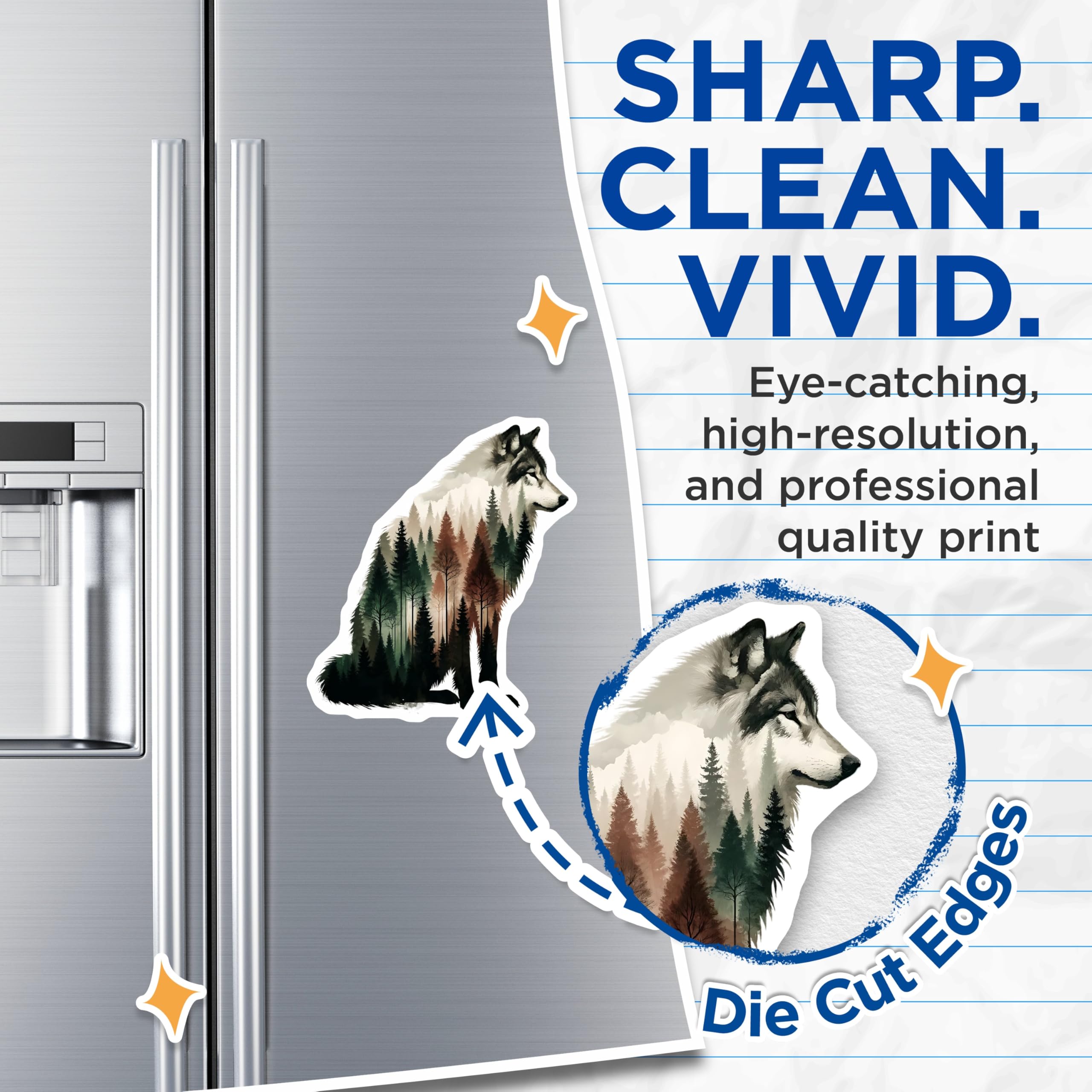 (2 Pack) Wolf Silhouette Magnets - Forest Scene Design - Wildlife Home Decor - 5" On Longest Side - Premium Magnet - for Cars, Refrigerators, Toolboxes, Lockers - Made in USA - MAG16118