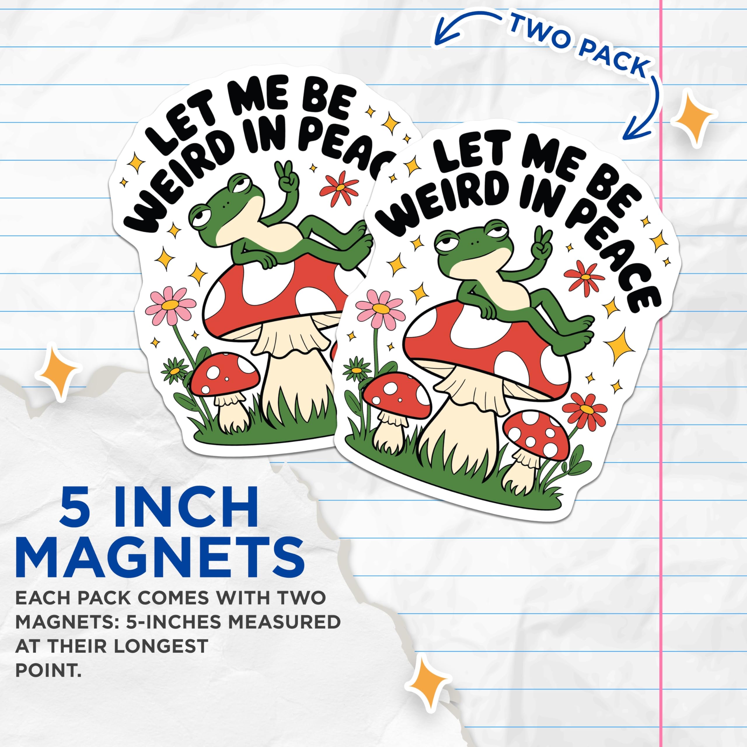 (2 Pack) Frog Peace Sign Magnets - Weird in Peace - Mushroom Decor - 5" On Longest Side - Premium Magnet - for Cars, Refrigerators, Toolboxes, Lockers - Made in USA - MAG16709