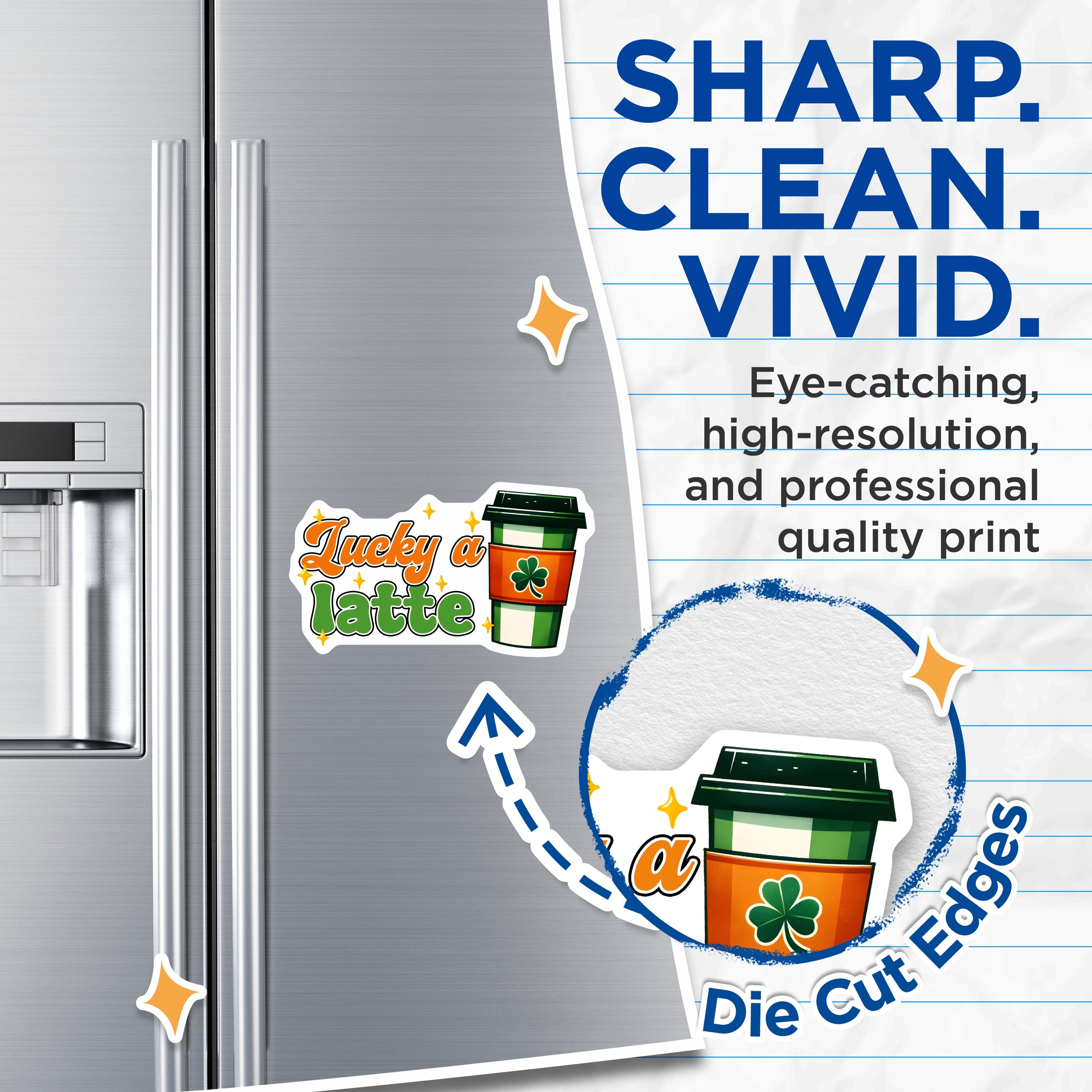 (2 Pack) Lucky A Latte Magnets - St Patricks Coffee Pun - Irish Kitchen Refrigerator Decor - 5 Inches On Longest Side - Thick Durable Magnet - Made in USA - MAG38177