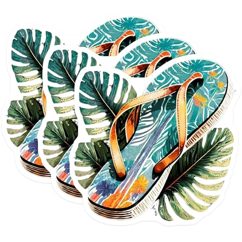 (3 Pack) Tropical Flip Flop Decals - Summer Beach - Island Vibes - 3 Inches On Longest Side - Easy Peel & Apply - Made in USA - 3MCS8076