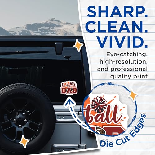 (2 Pack) Football Dad Stickers - Sports Dad Decal - Football Fan Decoration - 5" On Longest Side - Sticks to Smooth Flat Surfaces - Made in USA - BMCS8774 - Father's Day Sticker