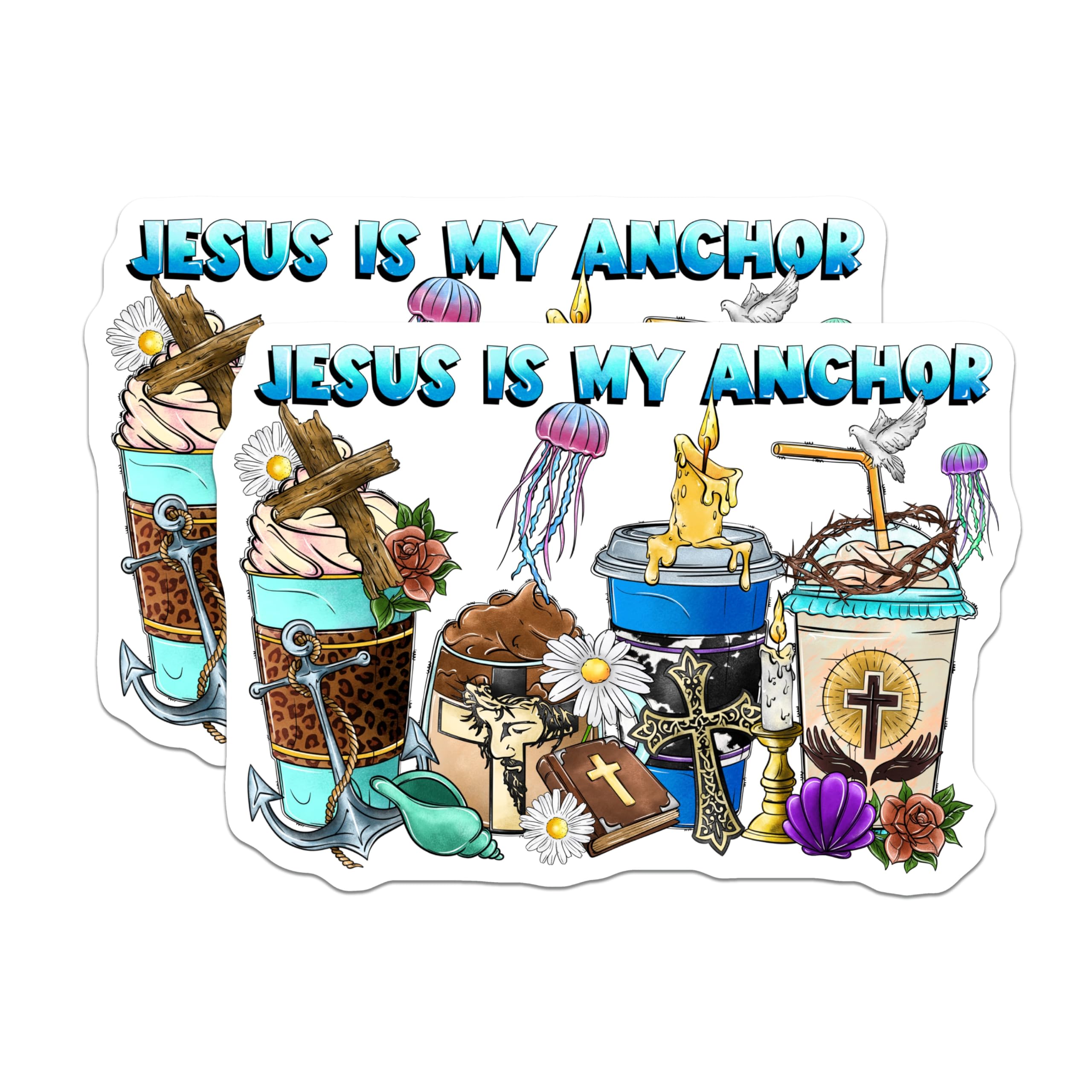 (2 Pack) Jesus is My Anchor Magnets - Christian Faith Decor - Spiritual Nautical Art - Devotional Home Accents for Believers - 5 Inches On Longest Side - Thick Durable Magnet - Made in USA - MAG24521