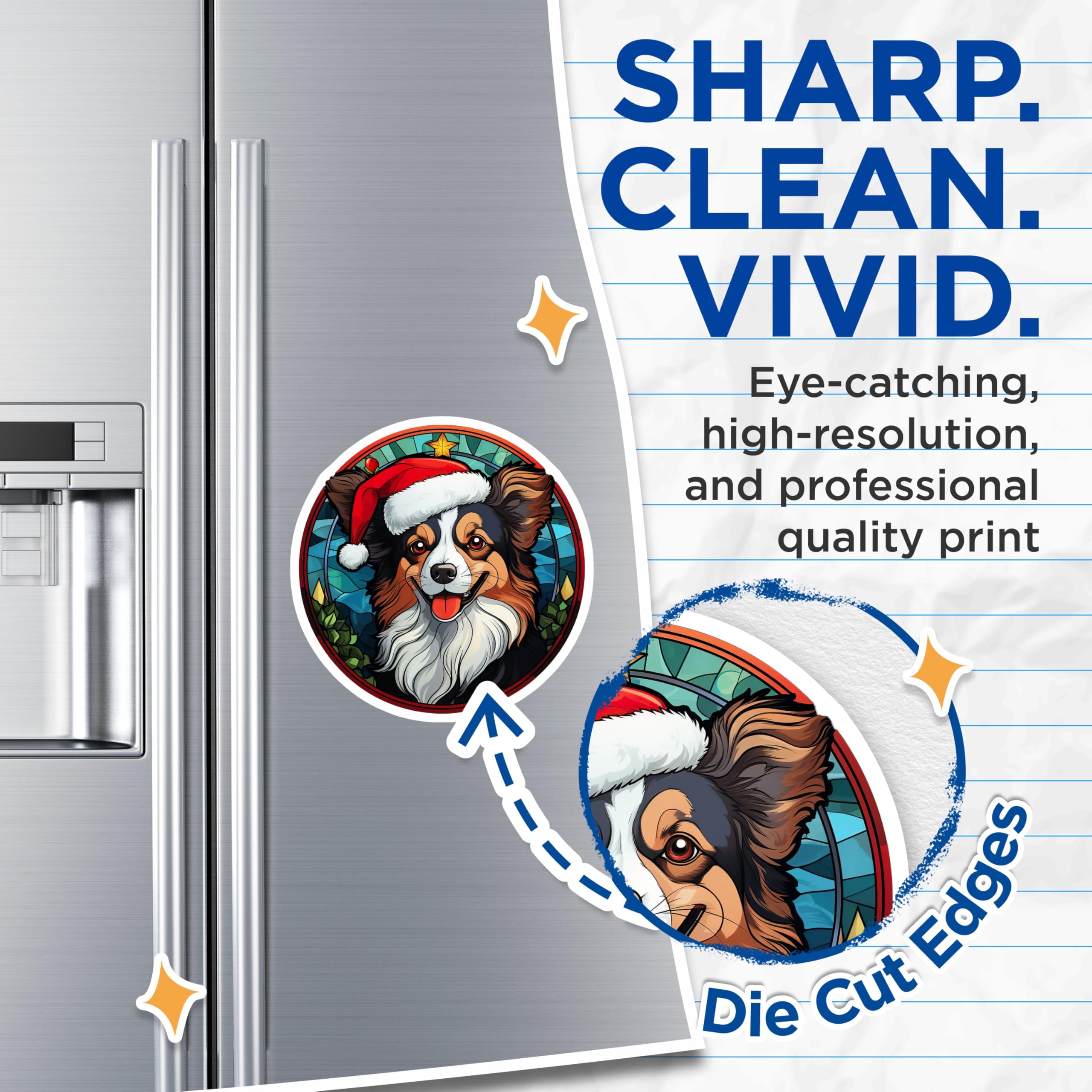 (2 Pack) Australian Shepherd Christmas Magnets - Stained Glass Dog Decor - Holiday Pet Lover Refrigerator Magnets - 5 Inches On Longest Side - Thick Durable Magnet - Made in USA - MAG27486
