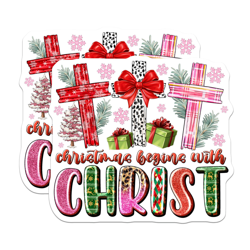 (2 Pack) Christmas Begins with Christ Magnets - Christian Cross Decor - Religious Holiday Kitchen Art - 5 Inches On Longest Side - Thick Durable Magnet - Made in USA - MAG26587