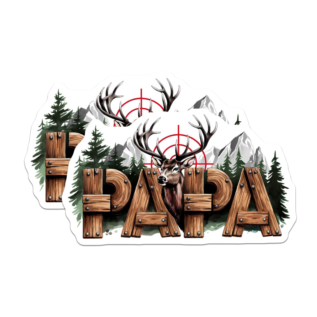 (2 Pack) Hunting Papa Magnets - Deer Hunter Dad - Outdoor Papa Hunt Design - 5" On Longest Side - Premium Magnet - for Cars, Refrigerators, Toolboxes, Lockers - Made in USA - MAG15775