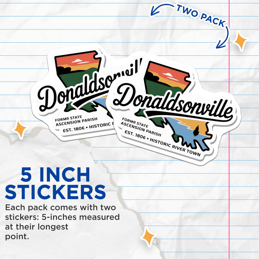 (2 Pack) Donaldsonville Louisiana Stickers - City Souvenir - Historic River Town Decals - 5" On Longest Side - Sticks to Smooth Flat Surfaces - Made in USA - BMCS18861