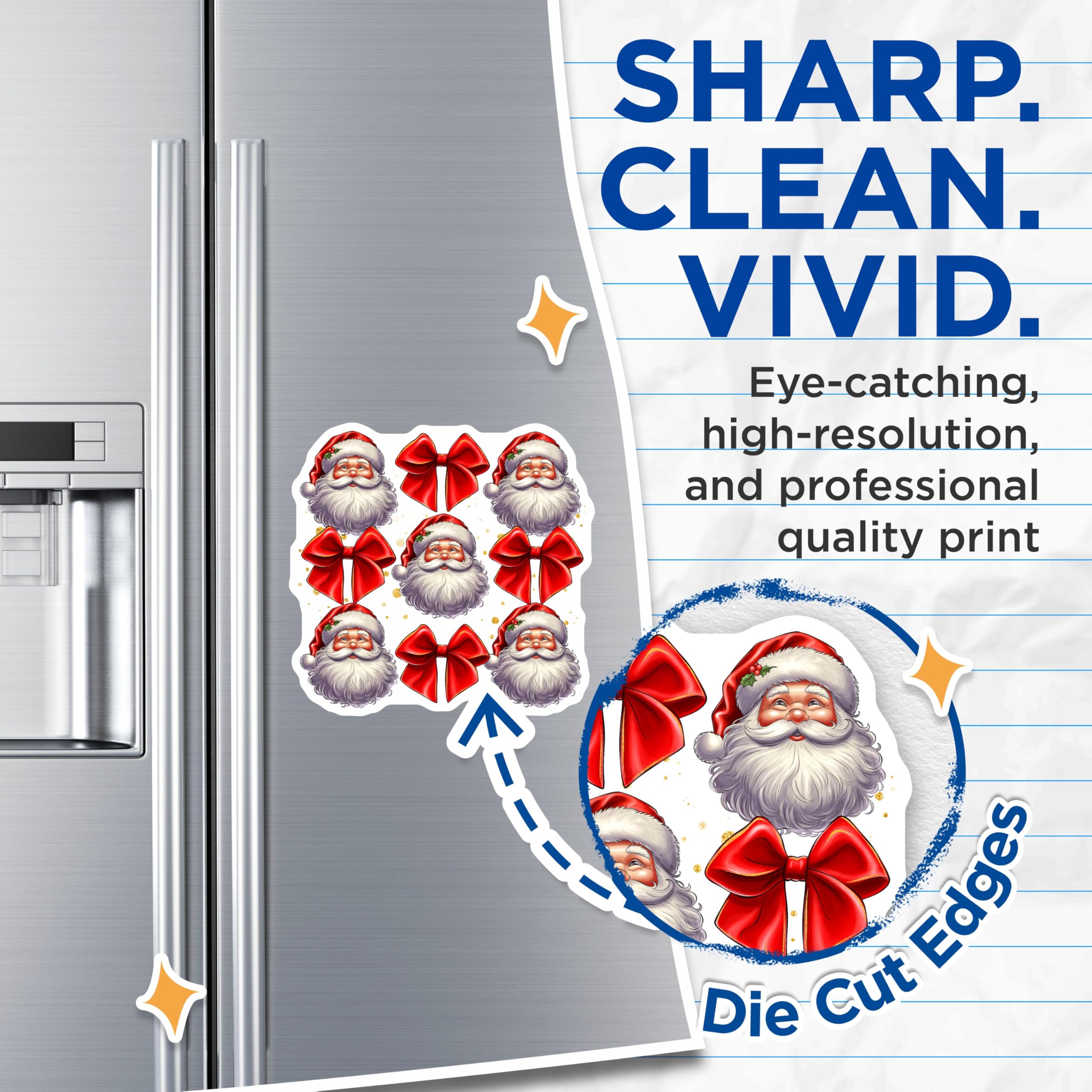 (2 Pack) Santa Claus Magnets - Christmas Bow Decor - Holiday Fridge Decoration - 5 Inches On Longest Side - Thick Durable Magnet - Made in USA - MAG28731